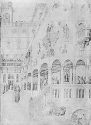 Die Geißelung, aus dem Album von Jacopo Bellini (Feder und Tinte auf Pergament)