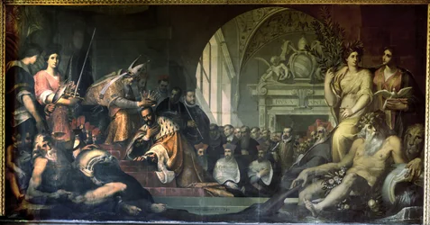 Cosimo I. de Medici empfängt Papst Pius V.