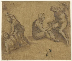 Adam und Eva unter dem Baum und Kain, der Abel tötet