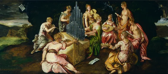 Wettstreit zwischen Musen und Pieriden, von Jacopo Robusti genannt Tintoretto (1519-1594)