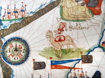Ein arabischer Händler auf einem Kamel, Detail einer Renaissance-Karte von Europa, nach Jacopo Russo, 1528