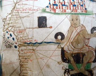 Detail eines afrikanischen Herrschers von einer Renaissance-Karte von Europa, nach Jacopo Russo, 1528