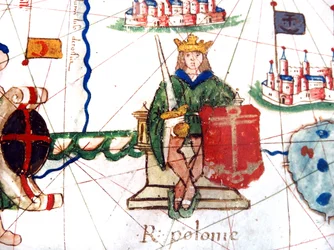 Detail des Königs von Polen aus einer Renaissance-Karte Europas, Jacopo Russo (nach), 1528