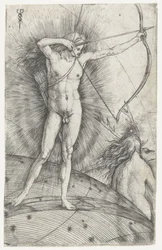 Apollo mit Pfeil und Bogen auf Himmelsglobus und Diana mit Hirsch