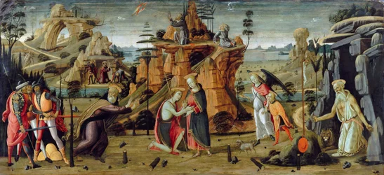 Landschaft mit biblischen Szenen und Legenden der Heiligen