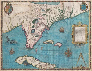 Karte von Florida und Kuba von Jacques Le Moyne