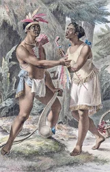 Ein Naudowessie-Indianerpaar in ihrem Dorf