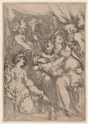 Die Heilige Familie mit der Heiligen Katharina, dem Heiligen Johannes dem Evangelisten und einem Engel