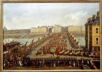 Überquerung der neuen Brücke durch den kaiserlichen Zug für die Zeremonie der Krönung Napoleons I. am 2. Dezember