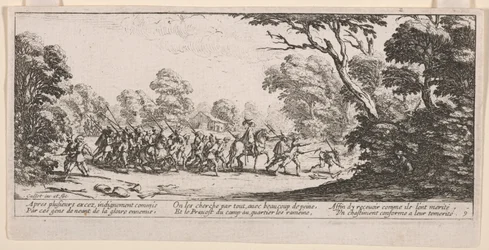 Entdeckung der Übeltäter, Illustration aus Les Grandes misères de la guerre