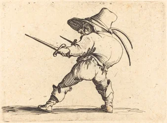 Duellant mit Schwert und Dolch