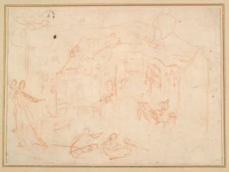 Figurenstudien (recto); Ein Bühnenbild (verso)