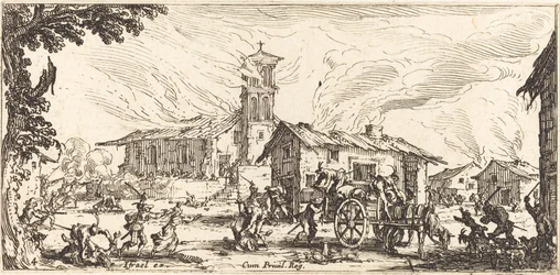 Verwüstung und Brand eines Dorfes