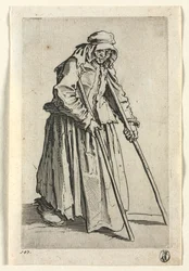 Die Bettler: Bettlerin auf Krücken, ca. 1623
