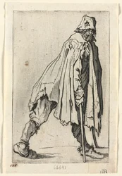 Die Bettler: Der Bettler auf Krücken, mit einer Mütze, um 1623
