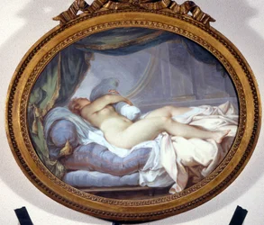 Frau, die ein Kissen drückt. Jacques Charlier