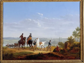 Landschaft mit Figuren und Reitern