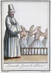Dervische beim Gebet (Drehende Derwische) - in „Enzyklopädie der Reisen“ von Grasset Saint Sauveur, ed. Paris 1796