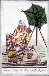 Arabische Wüstenfrau, die Brot verkauft - in „Encyclopedia of Travels“ von Grasset St Sauveur, ed. 1796