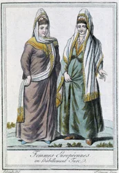 Europäische Frauen in türkischer Kleidung - in „Enzyklopädie der Reisen“ von Grasset Saint Sauveur, ed. Paris 1796
