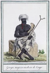 Ganga, Zauberer und Arzt aus dem Kongo - in „Enzyklopädie der Reisen“ von Grasset Saint Sauveur, ed. Paris 1796