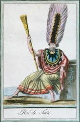 König von Tahiti, Gesellschaftsinseln, Farbstich aus einer Zeichnung von Labrousse aus der Encyclopédie des Voyages von Jacques Grasset de Saint-Sauveur