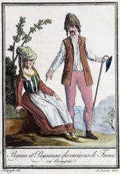 Bauer und Bäuerin aus Fiume (Kroatien) - in „Enzyklopädie der Reisen“ von Grasset St Sauveur, ed. 1796 (Gravur)