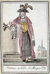 Venezianerin im Maskenkostüm - in „Enzyklopädie der Reisen“ von Grasset Saint Sauveur, ed. Paris 1796