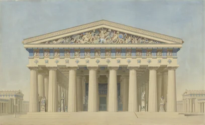Tempel T in Selinunte (Sizilien), rekonstruierte Erhebung der Hauptfassade