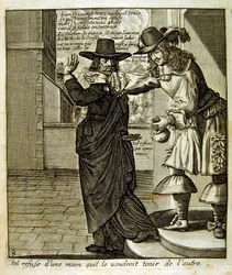 17. Jahrhundert gravierte Illustration aus einer Sammlung von Sprichwörtern. Paris 1657-1663. Von Jacques Lagniet (1620-1675). Französischer Graveur. Von ihm viele sozialkritische Gravuren und Spottbilder wie seine manchmal grotesken und fantastischen Illu