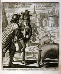 17. Jahrhundert gravierte Illustration aus einer Sammlung von Sprichwörtern. Paris 1657-1663