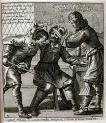 17. Jahrhundert gravierte Illustration aus einer Sammlung von Sprichwörtern. Paris 1657-1663