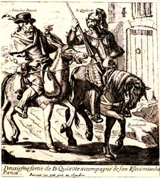 Don Quichotte auf Rossinante, begleitet von Sancho Panca auf seinem Esel Grison, um 1640 (Illustration)