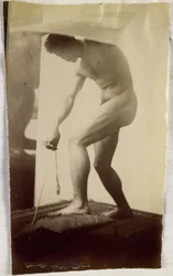 Studie eines männlichen Aktmodells im Atelier von Jacques de Lalaing