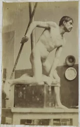 Studie eines männlichen Aktmodells, mit Speer in der Hand, im Atelier von Jacques de Lalaing