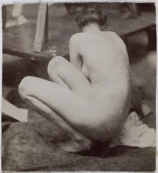 Studie eines weiblichen Aktmodells, von hinten gesehen, im Atelier von Jacques de Lalaing