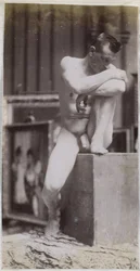 Studie eines sitzenden männlichen Aktmodells im Atelier von Jacques de Lalaing