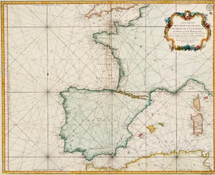 Karte von Westeuropa mit dem Pariser Meridian als Nullmeridian