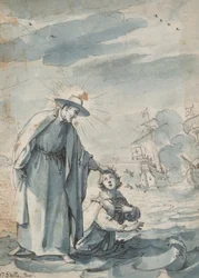 Die Rettung des Seemanns Andrea, Vorbereitungsstudie für einen Stich von Christian Sas