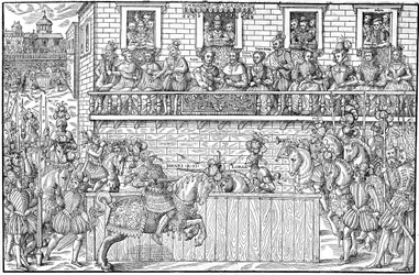 Das Turnier, bei dem Henri II tödlich verwundet wird, 1559
