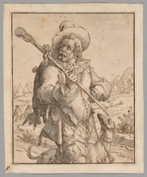 Ein Jäger mit einem toten Hasen und einem Hund (Studie für "Terra")