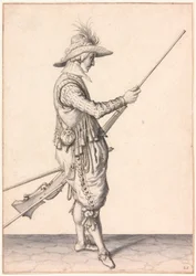Ein Soldat lädt eine Muskete, "Ramme in Your Pouder"