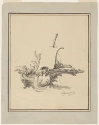 Entwurf für ein Wappen in Form eines Bootes mit Segel, für Recueil Nouveau de Differens Cartouches