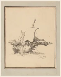 Entwurf für ein Wappen in Form eines Bootes mit Segel, für Recueil Nouveau de Differens Cartouches, 1734