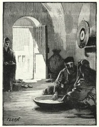 Essen aus einer gemeinsamen Schüssel, östlicher Brauch (Lithografie)