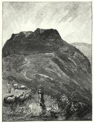 Der traditionelle Berg der Seligpreisungen (Lithografie)