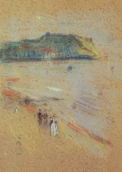 Figuren am Strand in der Nähe von Klippen