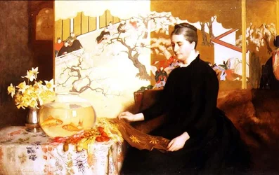 Dame mit japanischem Paravent und Goldfisch (Porträt der Mutter des Künstlers)