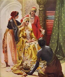 Eine Braut geschmückt für ihren Ehemann