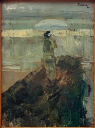 Die Dame auf dem Wellenbrecher